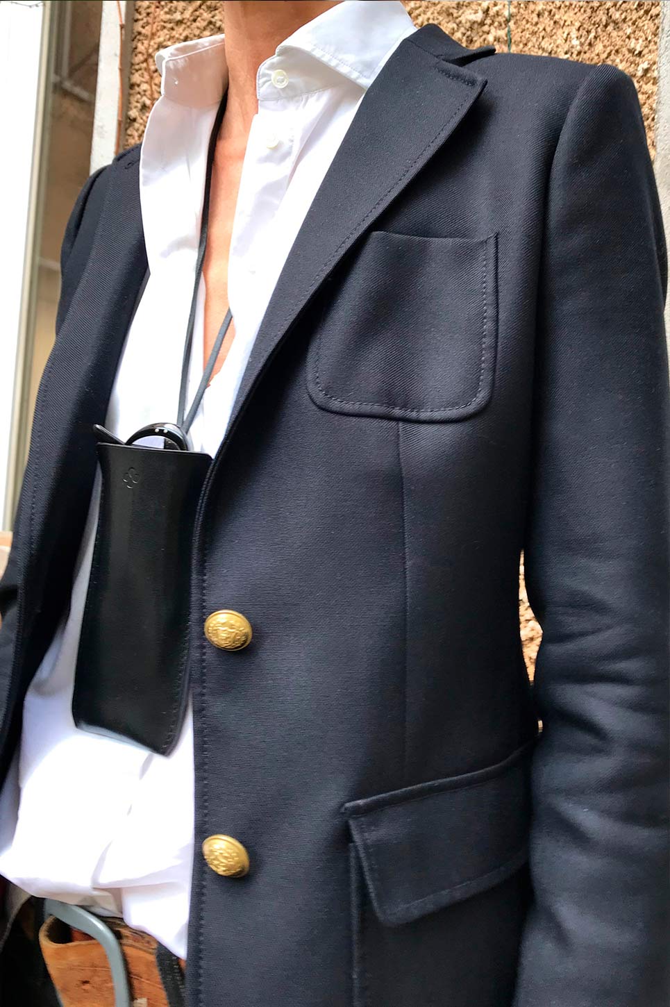 Glasses case with black leather shoulder strap DEL'EP