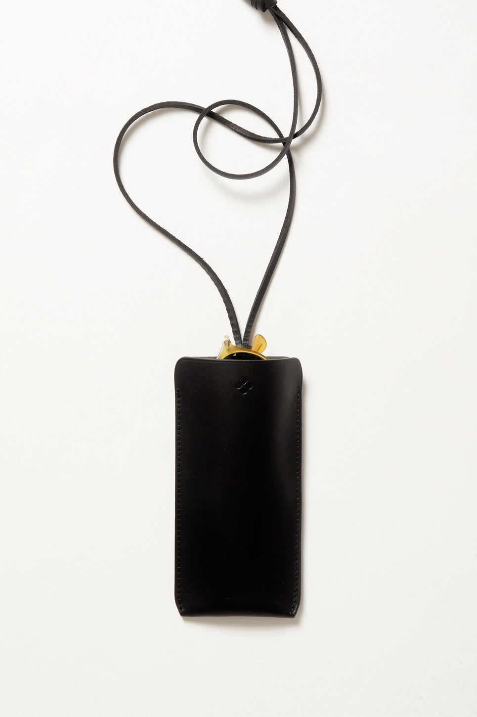 black leather glasses case with card holder