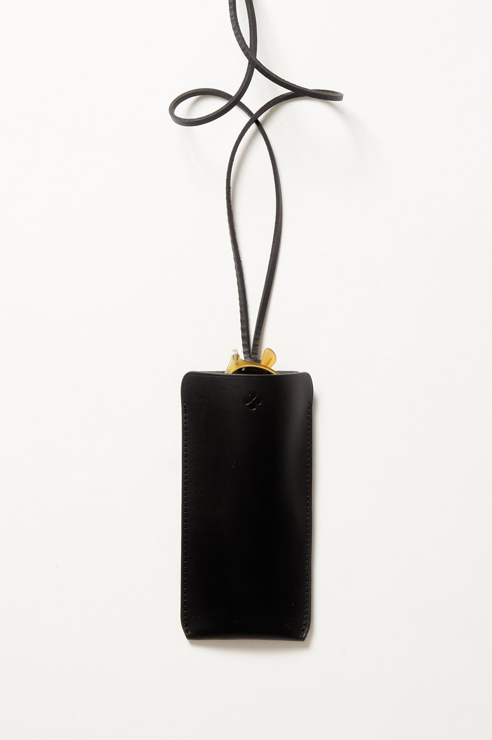 black leather glasses case with card holder