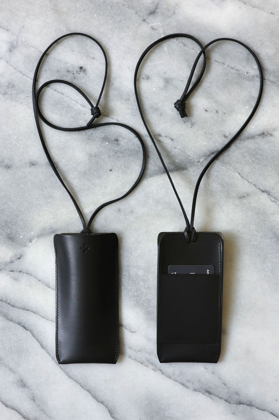 black leather glasses case with card holder