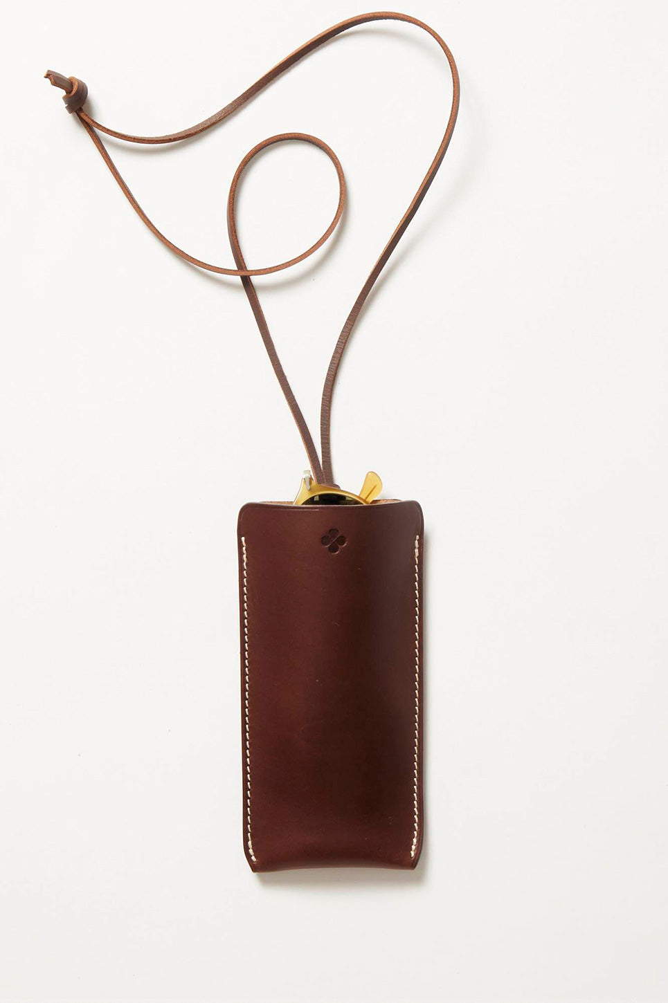 brown leather glasses case card holder shoulder strap