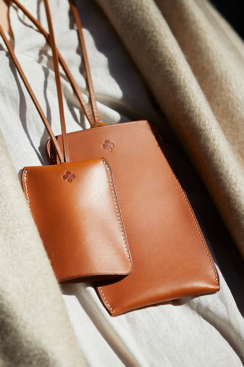 luxury fawn leather phone pouch